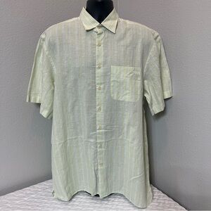 Peter Millar Men’s Large Green Striped Short Sleeve Button-Up Shirt Cotton‎